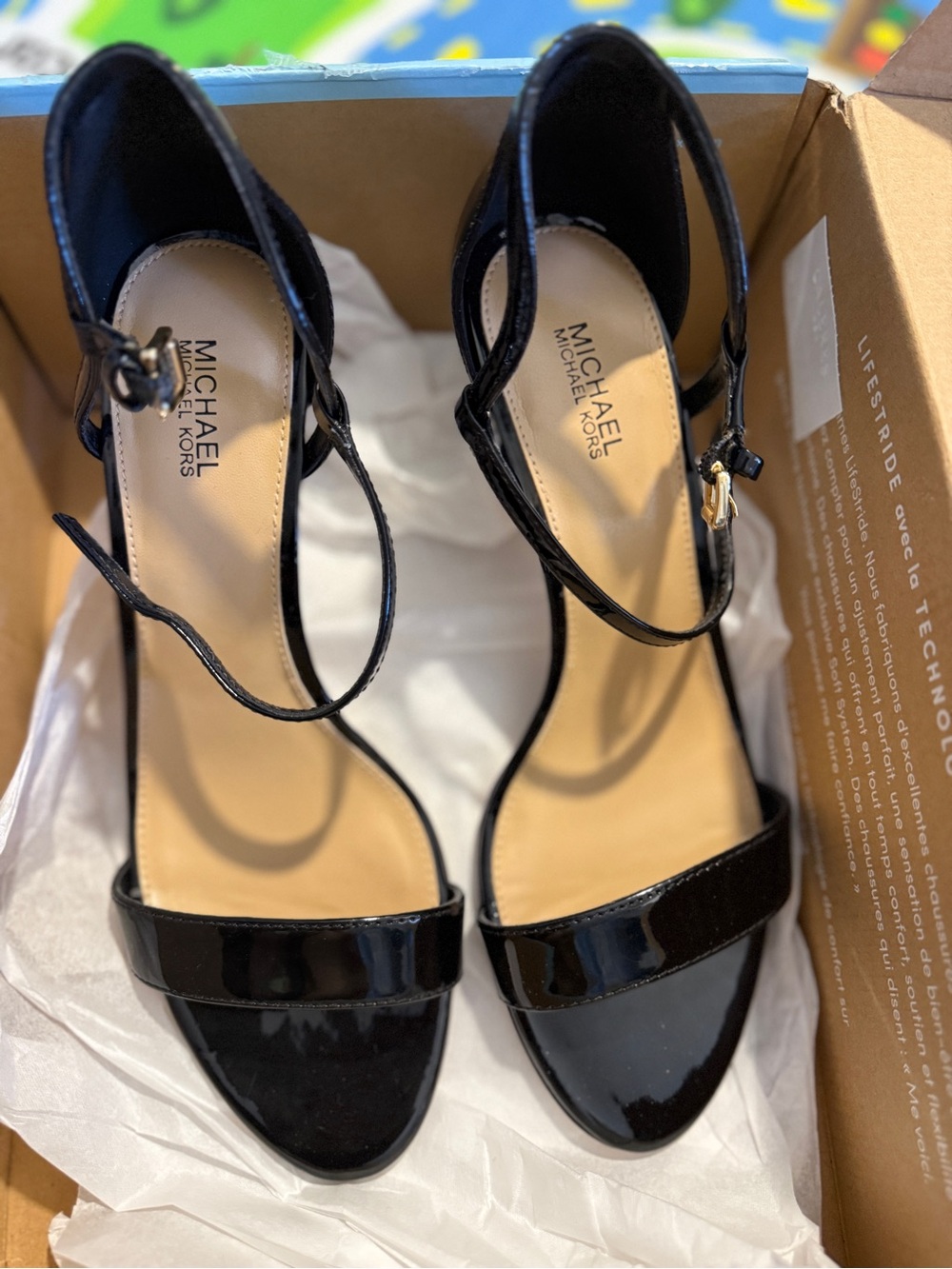 Michael Kors Black Patent Leather Ankle-Strap Heels, size 8M